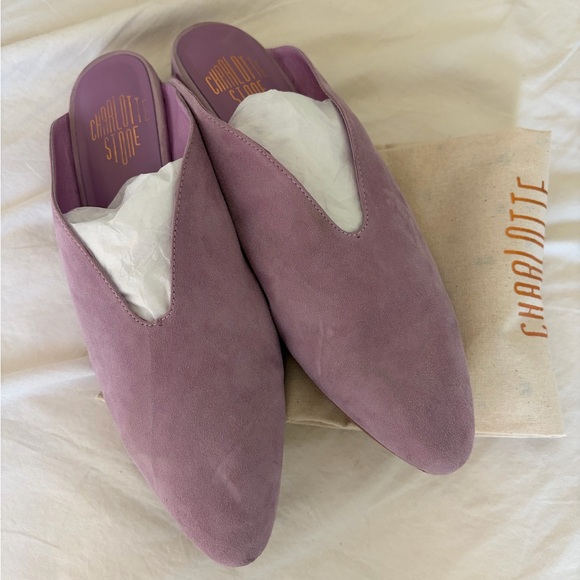 Charlotte Stone Shoes - Charlotte Stone Lilac Suede Pointed Mules - Size 10 Slip On Flats